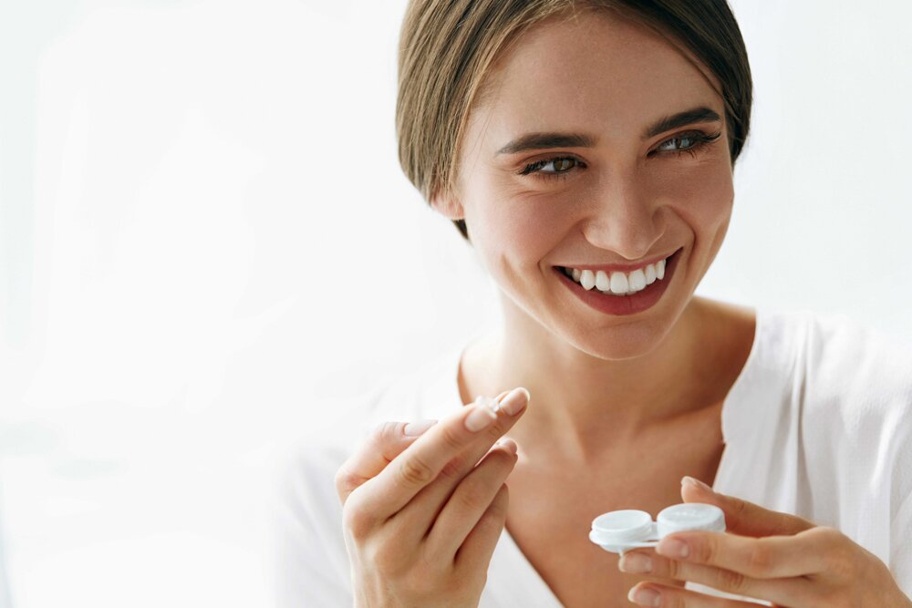 Woman with hard to fit contact lenses.